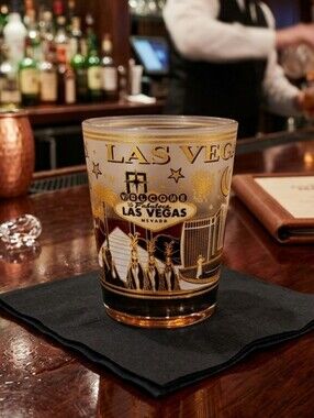 Las Vegas Black & Gold Skyline Shot Glass Souvenir Decor NWOT